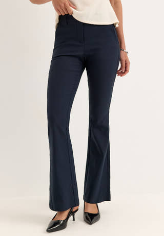Mid Waist Stretchy Flared Trousers Blue