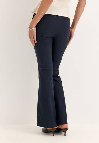 Mid Waist Stretchy Flared Trousers Blue