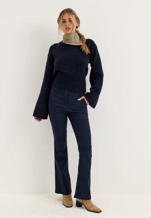 Mid Waist Stretchy Flared Trousers Blue