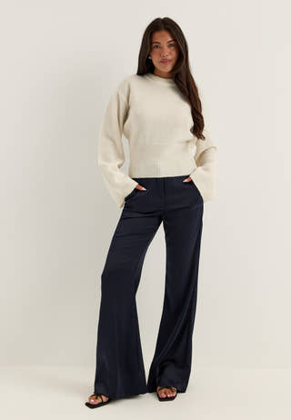 Knitted Wool Blend Wide Sleeve Sweater White
