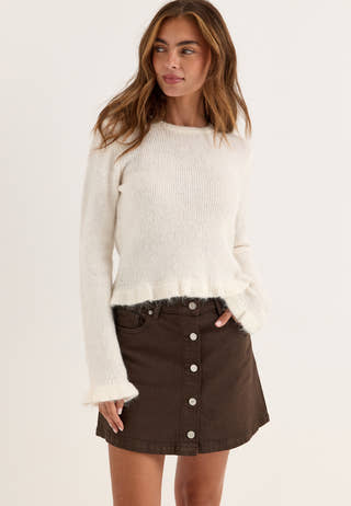 Denim Button Mini Skirt Brown