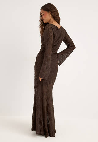 Long Sleeve Lace Maxi Dress Brown
