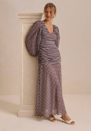 Balloon Sleeve Chiffon Maxi Dress