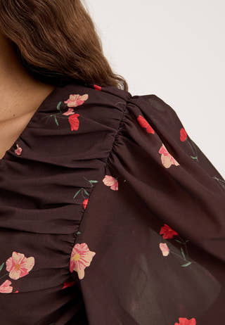 Balloon Sleeve Chiffon Maxi Dress Patterned