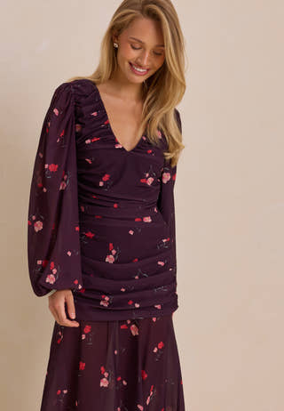 Balloon Sleeve Chiffon Maxi Dress