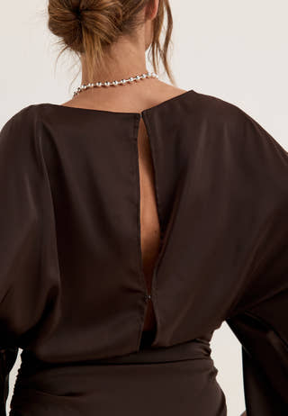 Kimono Sleeve Satin Maxi Dress Brown