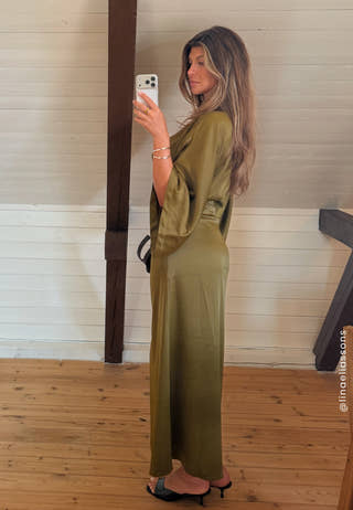 Kimono Sleeve Satin Maxi Dress