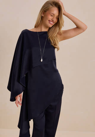 Asymmetric One Shoulder Satin Top