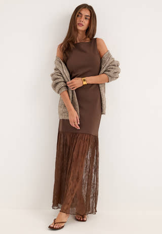 Combined Lace Maxi Dress Brown