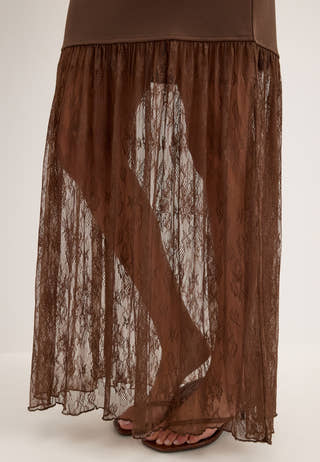 Combined Lace Maxi Dress Brown