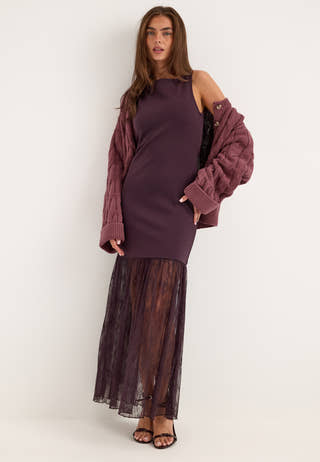 Combined Lace Maxi Dress Purple