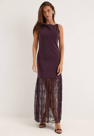 Combined Lace Maxi Dress Purple