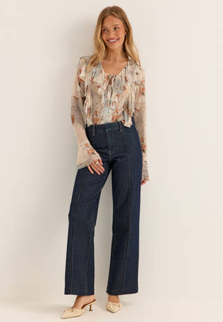 Mesh Flounce Top Floral
