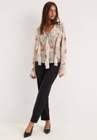 Mesh Flounce Top Floral