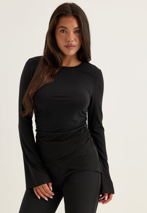 Asymmetric Long Sleeve Top Black