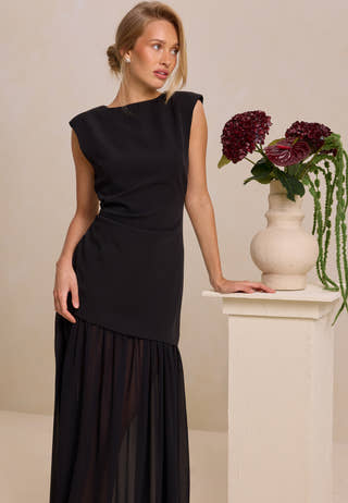 Sleeveless Mixed Fabric Maxi Dress
