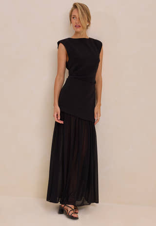 Sleeveless Mixed Fabric Maxi Dress