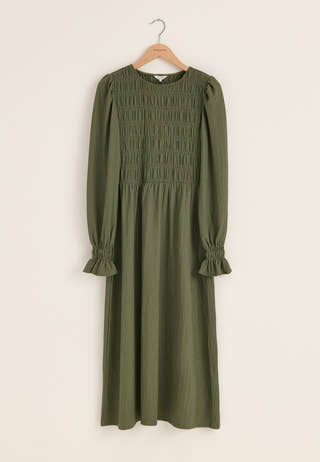 Long Sleeve Smock Dress Green