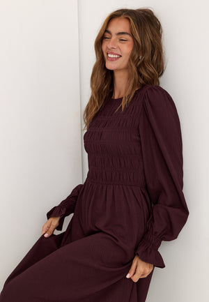 Long Sleeve Smock Dress Red