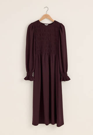 Long Sleeve Smock Dress Red