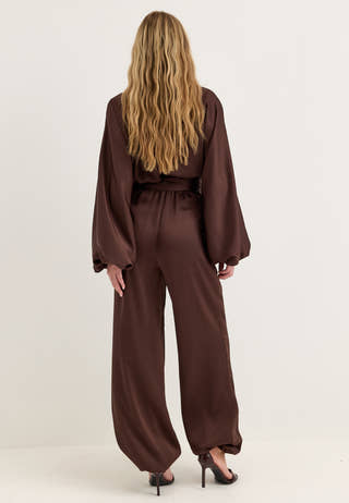 Satin Bubble Hem Jumpsuit Brown