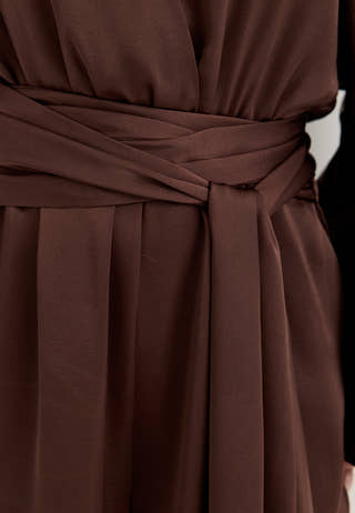 Satin Bubble Hem Jumpsuit Brown