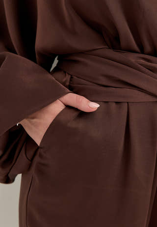 Satin Bubble Hem Jumpsuit Brown