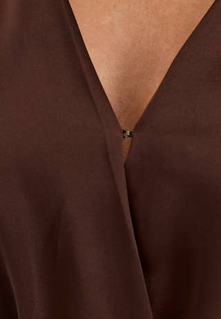 Satin Bubble Hem Jumpsuit Brown