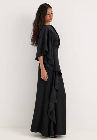 Draped Flounce Gown Black