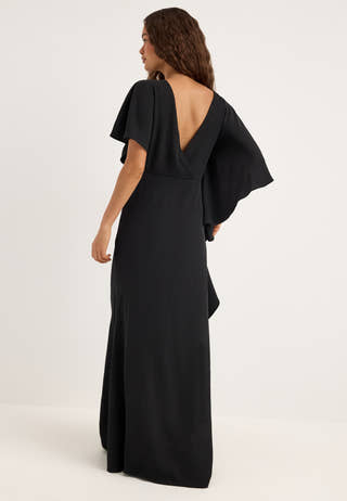 Draped Flounce Gown Black
