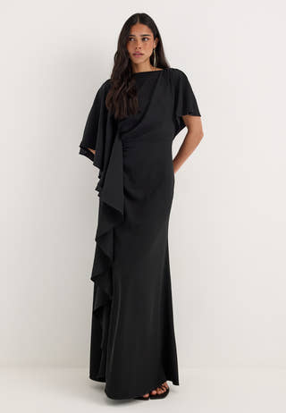 Draped Flounce Gown Black