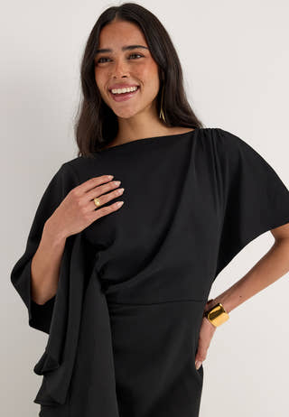 Draped Flounce Gown Black