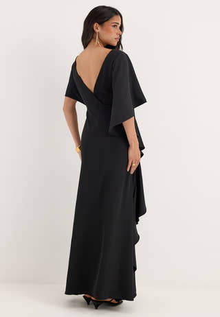 Draped Flounce Gown Black
