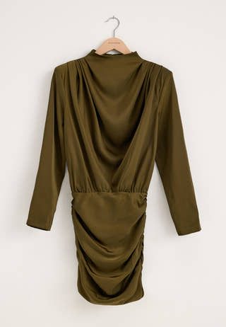 Ruched Satin Mini Dress Green