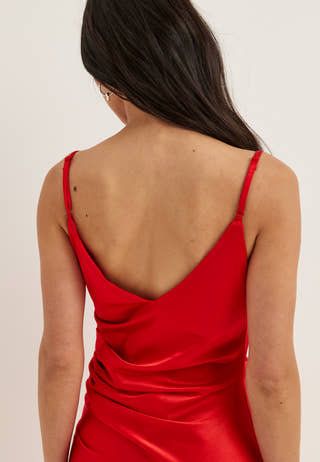 Cowl Neck Stretch Satin Gown