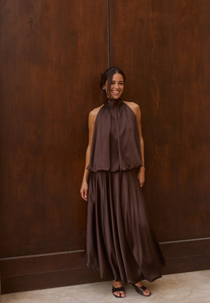 Bubble-Hem Satin Ankle Skirt