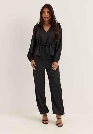 Satin Puff Sleeve Blouse Black