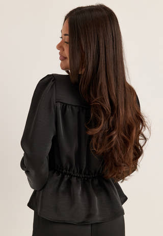 Satin Puff Sleeve Blouse Black