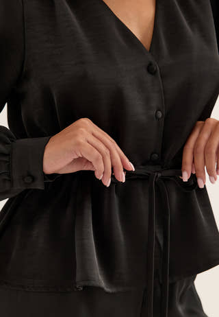 Satin Puff Sleeve Blouse Black