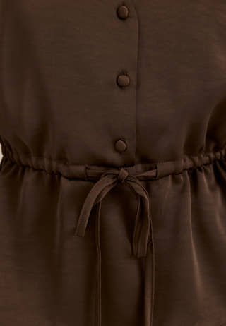 Satin Puff Sleeve Blouse Brown