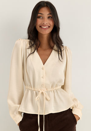 Satin Puff Sleeve Blouse White