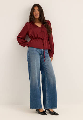 Satin Puff Sleeve Blouse Red