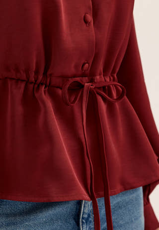 Satin Puff Sleeve Blouse Red