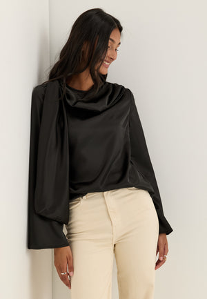 Satin Scarf Blouse Black