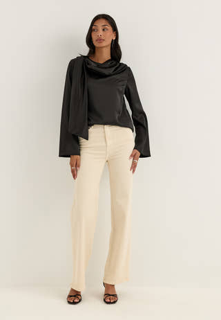 Satin Scarf Blouse Black