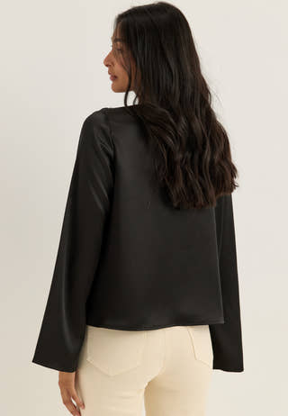 Satin Scarf Blouse Black