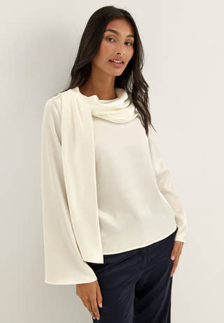 Satin Scarf Blouse White