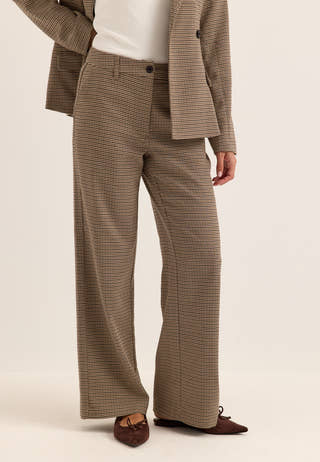 Check Mid Waist Wide Trousers Patterned