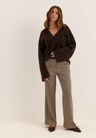 Check Mid Waist Wide Trousers Patterned
