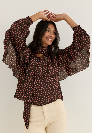Flounce Tie Blouse Patterned